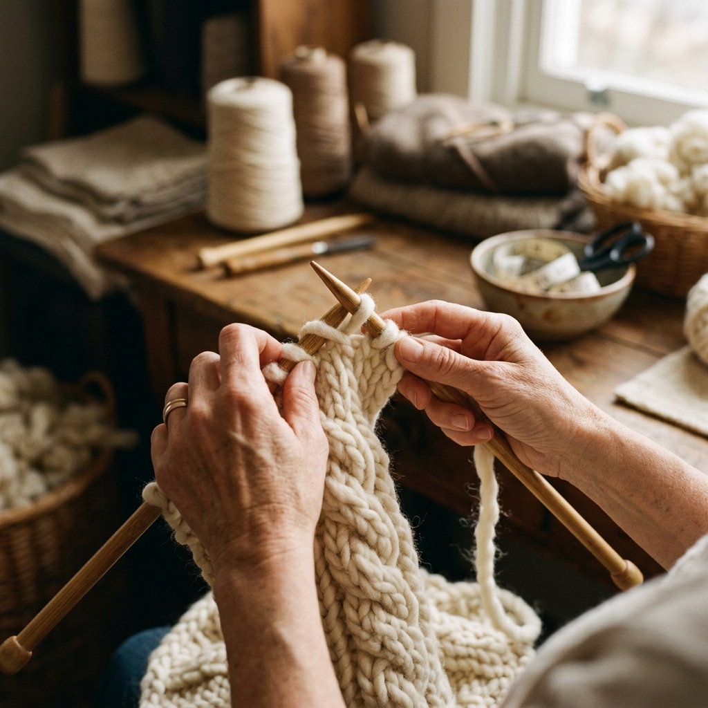 Atelier detail, knitting hands